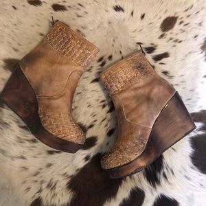 BED STU Wooden Wedge Zip Ankle Boot Heel
